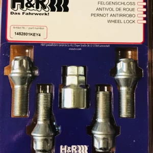 4x H&R Felgenschlösser Kegelbund M14x1,50x28 B1452801KEY4 Kegel 60° silber