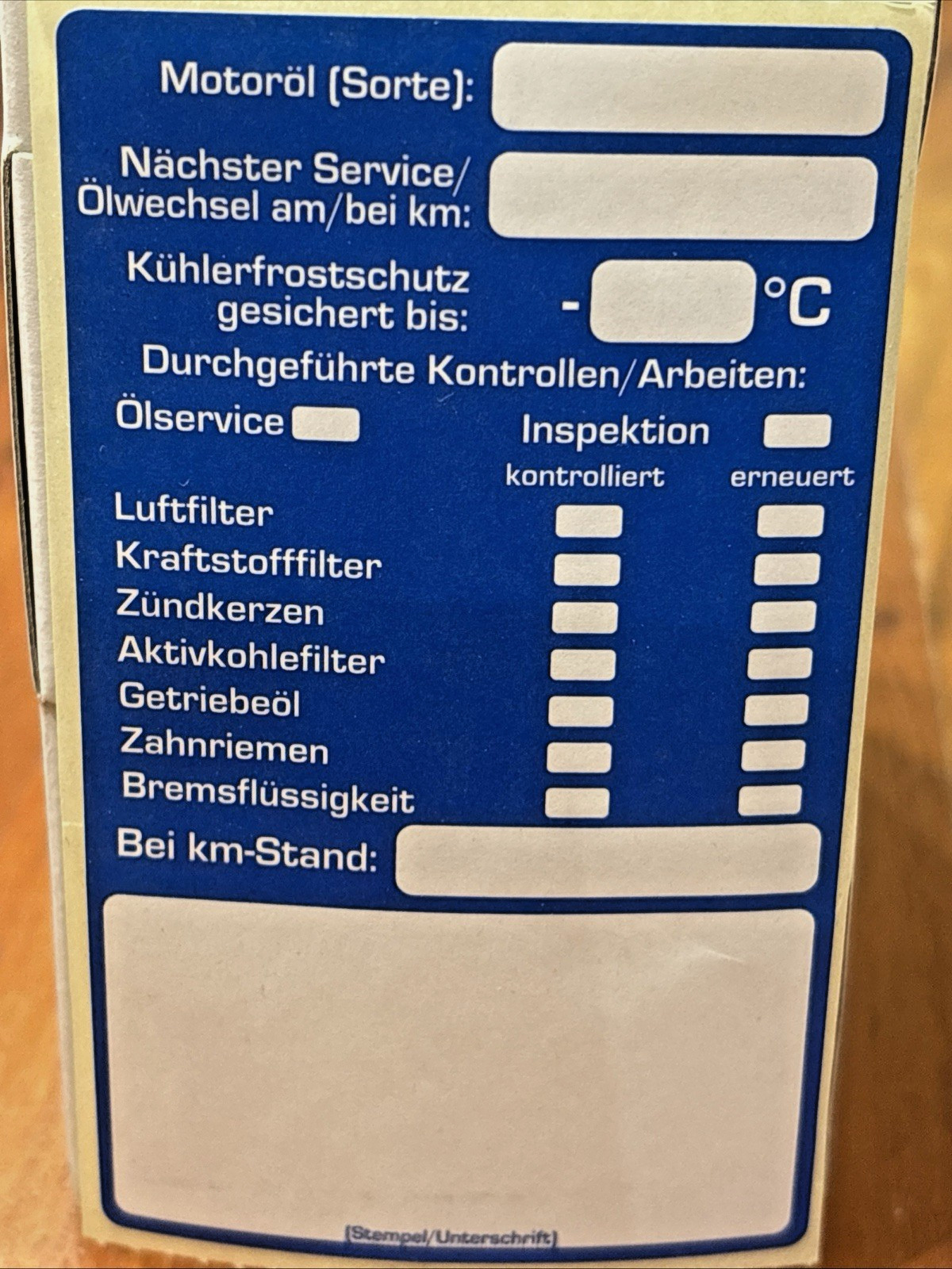 10x Aufkleber Inspektion Serviceaufkleber Motoröl Filter Zündkerzen Zahnriemen