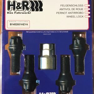 4x H&R Felgenschlösser Kegelbund M12x1,5x28 1252801KEY4 Kegel 60° schwarz