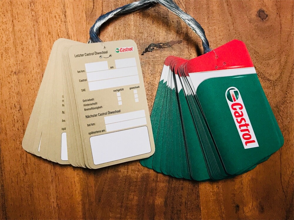 5x CASTROL Ölwechselanhänger, Ölwechselzettel, Inspektionszettel Ölzettel