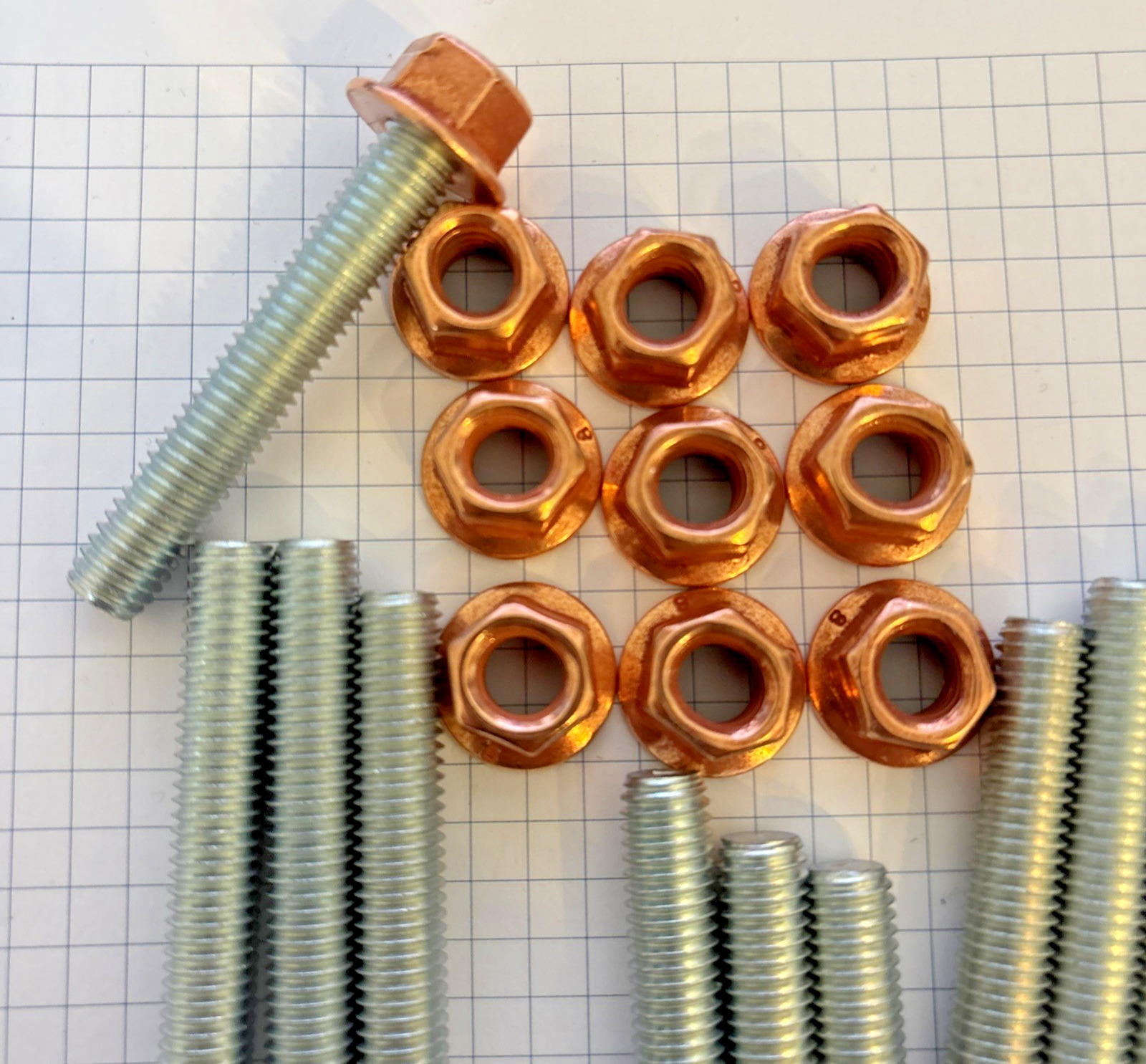 12X Stehbolzen M8 x 1,25 + 10x Mutter Abgaskrümmer 55mm M8 x 1,25 – Bild 2